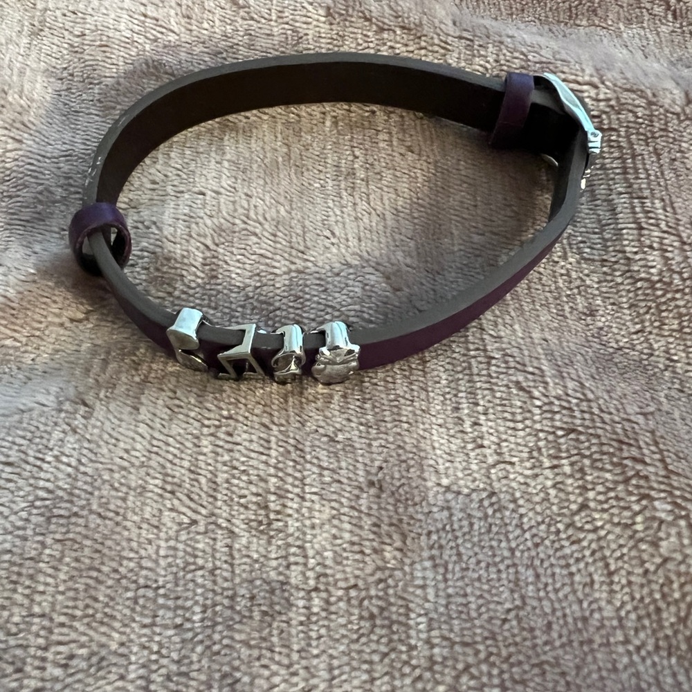 Purple Leather Bracelet with Silver Charms